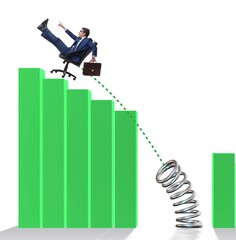 Business people jumping over bar charts