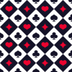 Seamless pattern with card suits. red and black vector icons.