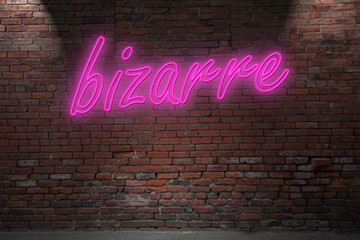 Obraz premium Neon BDSM bizarre (in german bizarr) lettering on Brick Wall at night