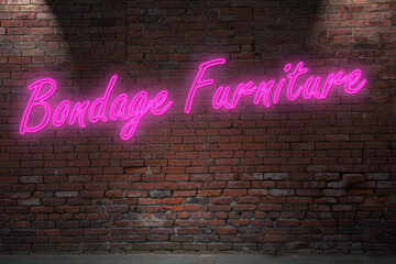 Obraz premium Neon Bondage Furniture lettering on Brick Wall at night