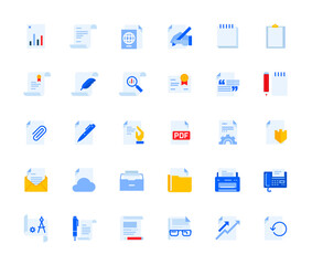 Office and management document icons set for personal and business use. Vector illustration icons for graphic and web design, app development, management, marketing material and business presentation.