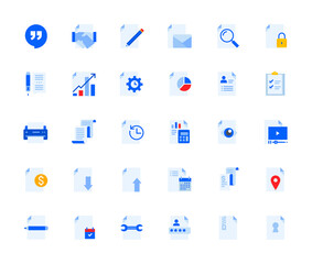 Business document icons set for personal and business use. Vector illustration icons for graphic and web design, app development, management, marketing material and business presentation. 