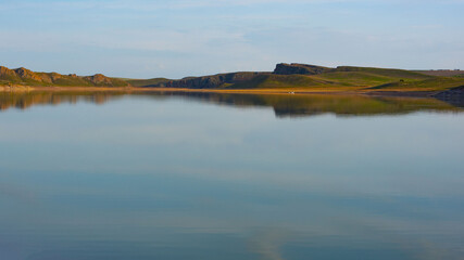 Kurty river and lake early spring view