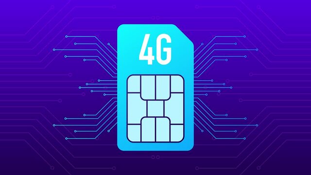 Mobile phone 4G network logo sim card on gradient abstract background. Motion graphic.
