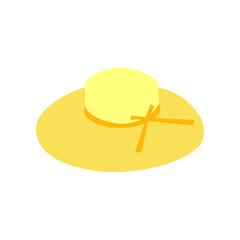Yellow summer hat, item of clothing. Stock vector illustration isolated on white background. Women's sun hat, summer vacation, simple vector flat illustration. Can be used as an icon, symbol or sign