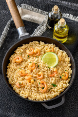 Portion of risotto with prawn