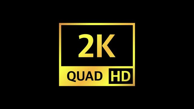 4K UHD, Quad HD, Full HD and HD resolution presentation nameplates of gold gradient color on black background. TV symbols and icons. Motion graphic.