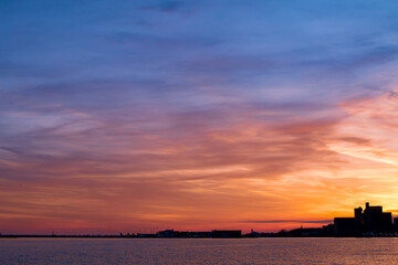 Sunset over Lake Ontario from City Island in Toronto, Canada.
