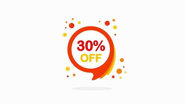 Sale discount icons in flat style isolated on white background. Special offer price signs. 10, 30, 50 and 70 percent off reduction symbols. Colored elements. Motion graphic.