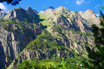 Steep cliffs near the Abai-Su waterfall in the Chegem gorge