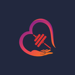 Obraz premium Helping people with fitness dumbbell icon logo design