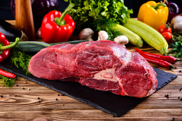 raw beef shoulder blade on the bone