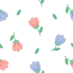 Seamless cute vintage tiny pink and blue flowers pattern background.