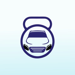 Car with fitness dumbbell icon logo design.