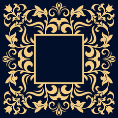 Decorative frame Elegant vector element for design in Eastern style, place for text. Floral golden and black border. Lace illustration for invitations and greeting cards
