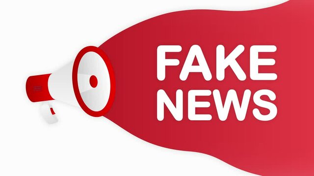 Megaphone FAKE NEWS countdown template with red objects on white background. Motion graphic.