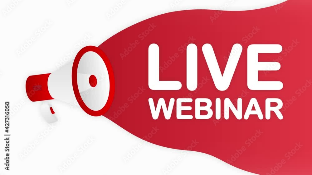 Poster megaphone live webinar countdown template with red objects on white background. motion graphic.