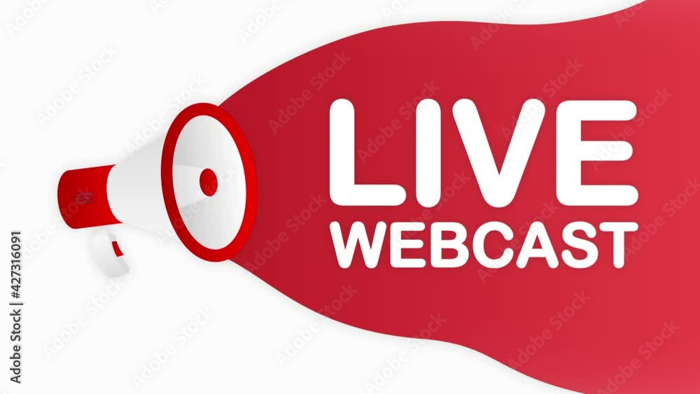 Poster megaphone live webcast countdown template with red objects on white background. motion graphic.