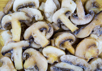 Mushrooms quick-froze cut into slices, useful products vitamins.