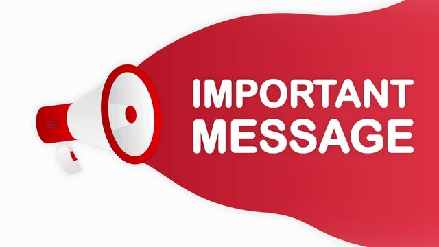 Megaphone IMPORTANT MESSAGE countdown template with red objects on white background. Motion graphic.