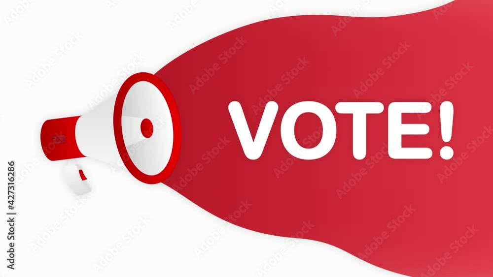 Poster megaphone vote countdown template with red objects on white background. motion graphic.