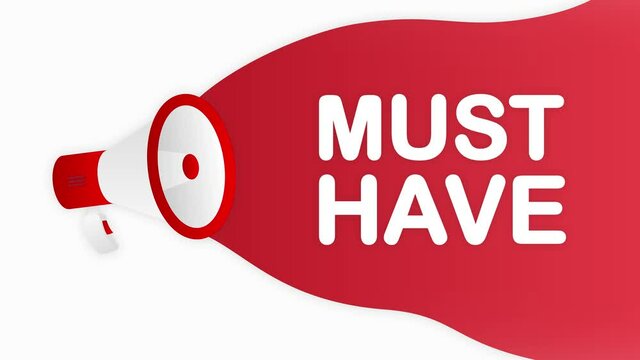 Megaphone MUST HAVE countdown template with red objects on white background. Motion graphic.