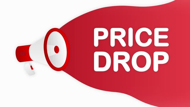 Megaphone PRICE DROP countdown template with red objects on white background. Motion graphic.