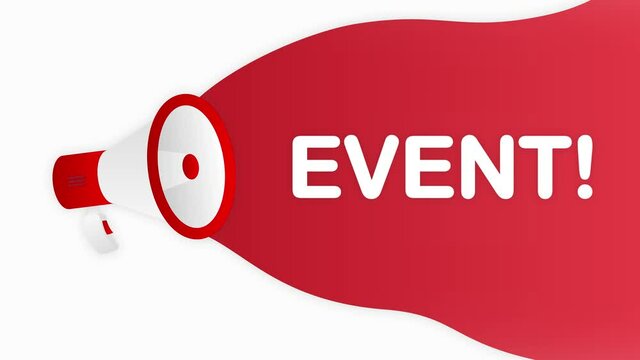Megaphone EVENT countdown template with red objects on white background. Motion graphic.