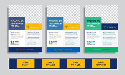 Covid-19 vaccination program flyer template Vector Premium