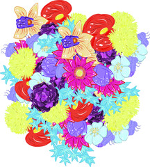Beautiful multi-colored vector bouquet of different colors