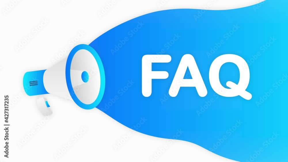 Poster megaphone faq countdown template with blue objects on white background. motion graphic.