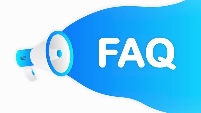 Megaphone FAQ countdown template with blue objects on white background. Motion graphic.