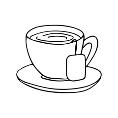Doodle tea cup with tea bag illustration in vector. Hand drawn tea cup illustration in vector.  Tea concept with tea cup and tea bag inside it