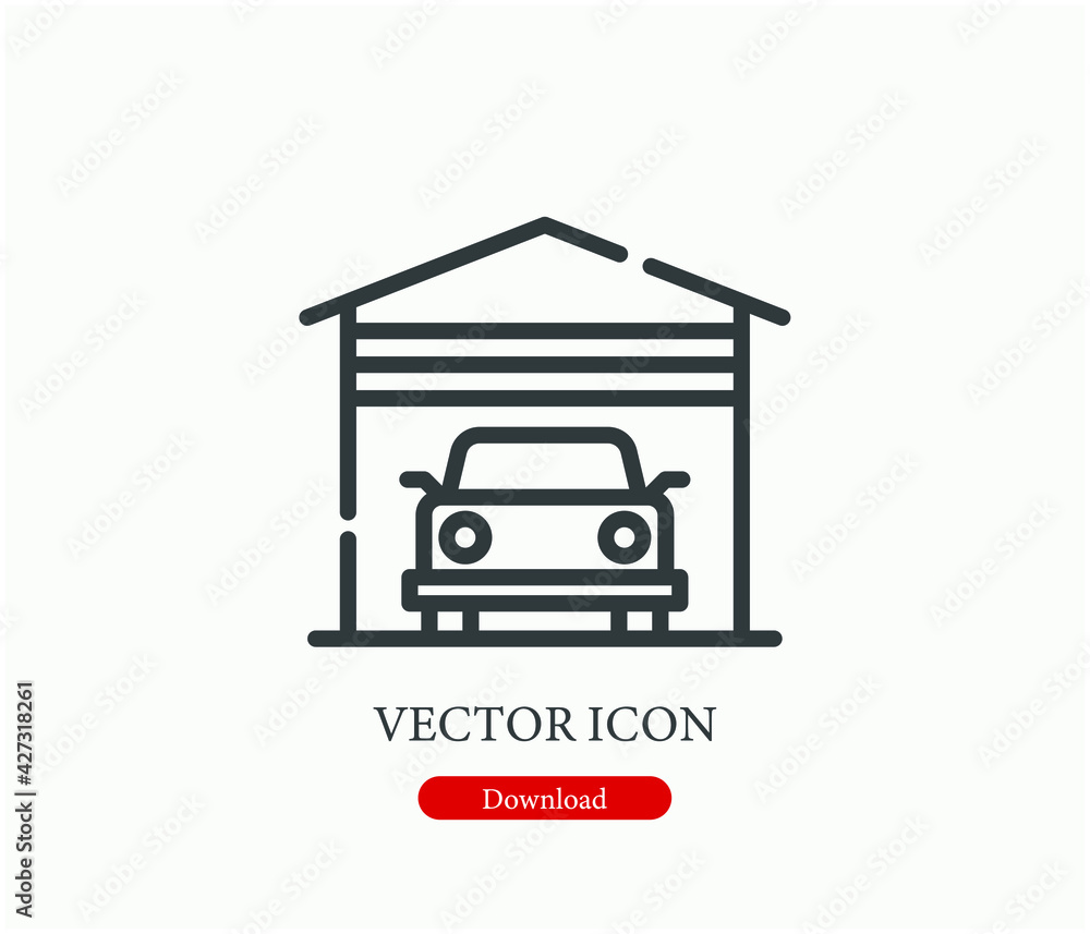 Poster garage vector icon. editable stroke. symbol in line art style for design, presentation, website or a