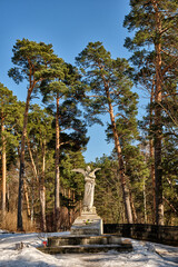 Moscow, Russia - 03.29.2021: Archangelskoe park. Archangel's Michael orthodox church of 17th century