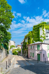 Paris, typical cobblestone street of Montmartre
