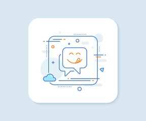 Yummy smile line icon. Abstract square vector button. Emoticon with tongue sign. Speech bubble symbol. Yummy smile line icon. Quality concept badge. Vector