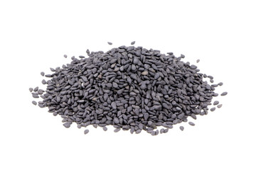 Heap of black seeds sesame isolated on a white background. Pile of sesame.Healthy food. Vegan food. Vitamins