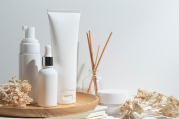 mockup of beauty fashion cosmetic makeup bottle lotion product with skincare healthcare concept on background