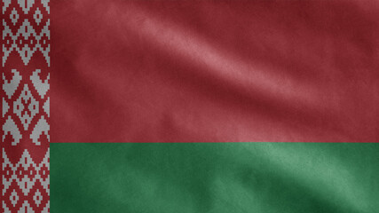 Belarusian flag waving in the wind. Close up of Belarus banner blowing soft silk