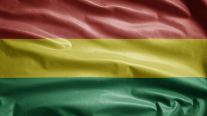 Bolivian flag waving in the wind. Close up of Bolivia banner blowing, soft silk.