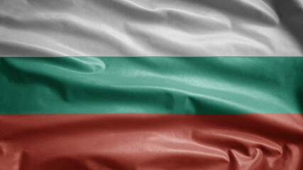 Bulgarian flag waving in the wind. Close up of Bulgaria banner blowing, soft silk.