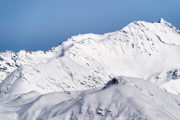 Panoramic view the caucasus mountains of the ski resort Krasnaya Polyana, Sochi, Russia.