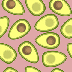 Pink avocado seamless pattern. Healthy food illustration wallpaper. 