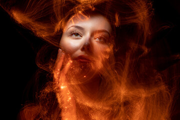 lightpainting portrait, new art direction, long exposure photo without photoshop, light drawing at long exposure