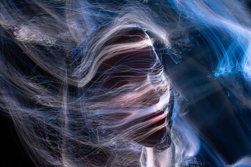 lightpainting portrait, new art direction, long exposure photo without photoshop, light drawing at...