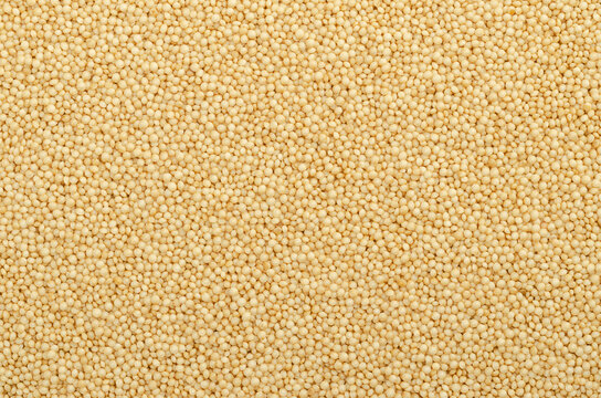 Amaranth grain surface and background. Tiny seeds of Amaranthus, a gluten free pseudocereal similar to quinoa, a staple food and source of protein of the Aztecs. Close-up, from above, food photo.