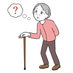 物忘れ　杖　高齢女性