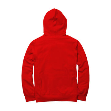 With Simple Multiple Clicks, You May Visualize Your Designs On This Back View Excellent Zip Up Hoodie Mockup In Fiery Red Color.