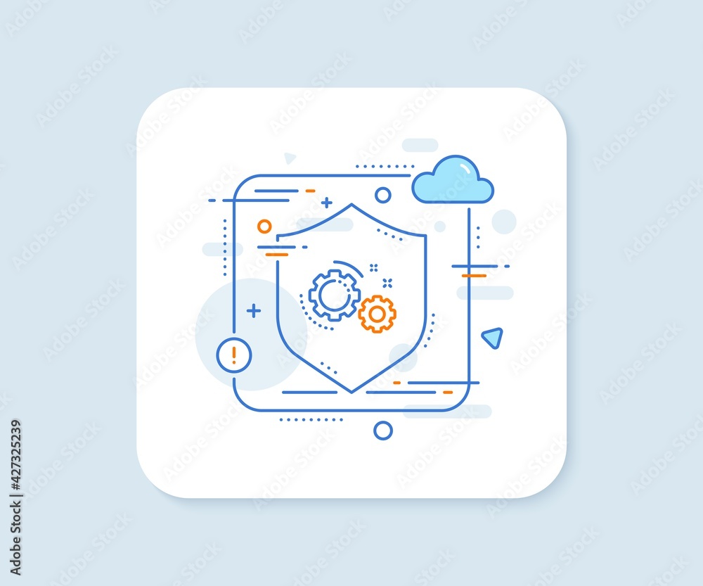 Poster Gears line icon. Abstract vector button. Teamwork cogwheel sign. Working process symbol. Gears line icon. Protect shield concept. Vector